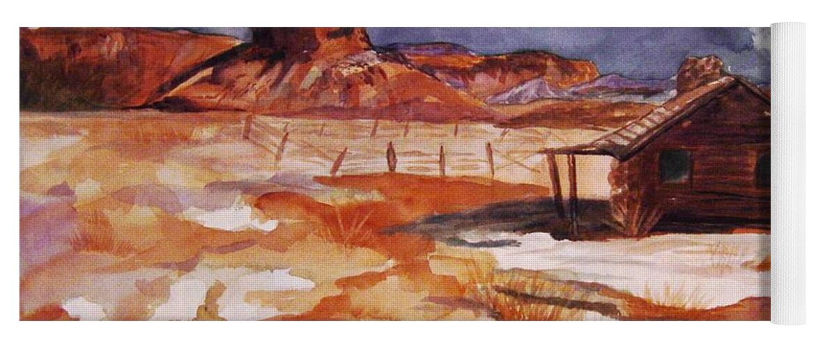 Ghost Ranc Yoga Mat featuring the painting Ghost Ranch NM Winter by Ellen Levinson