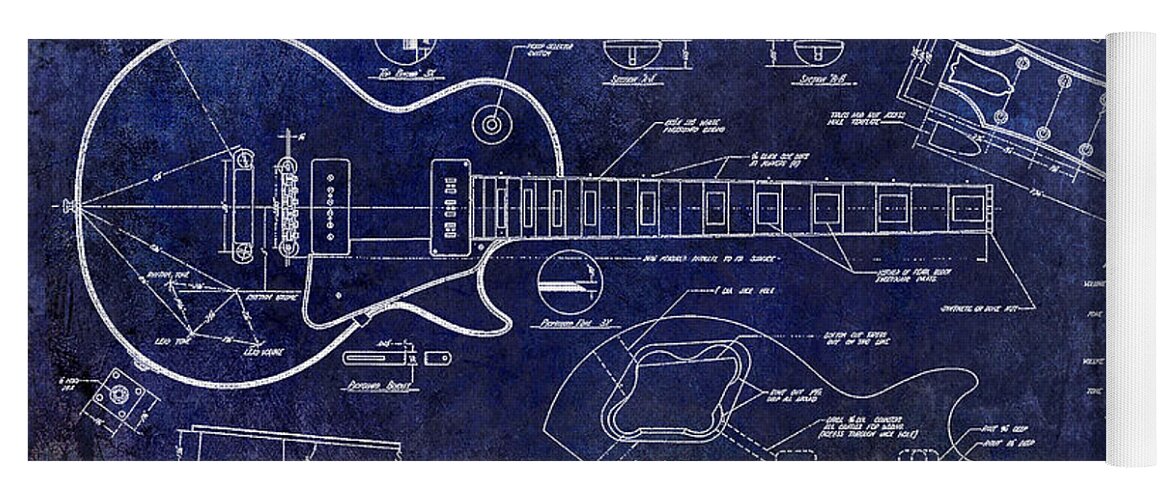 Les Paul Blueprint Yoga Mat featuring the drawing Gibson Les Paul Blueprint by Jon Neidert