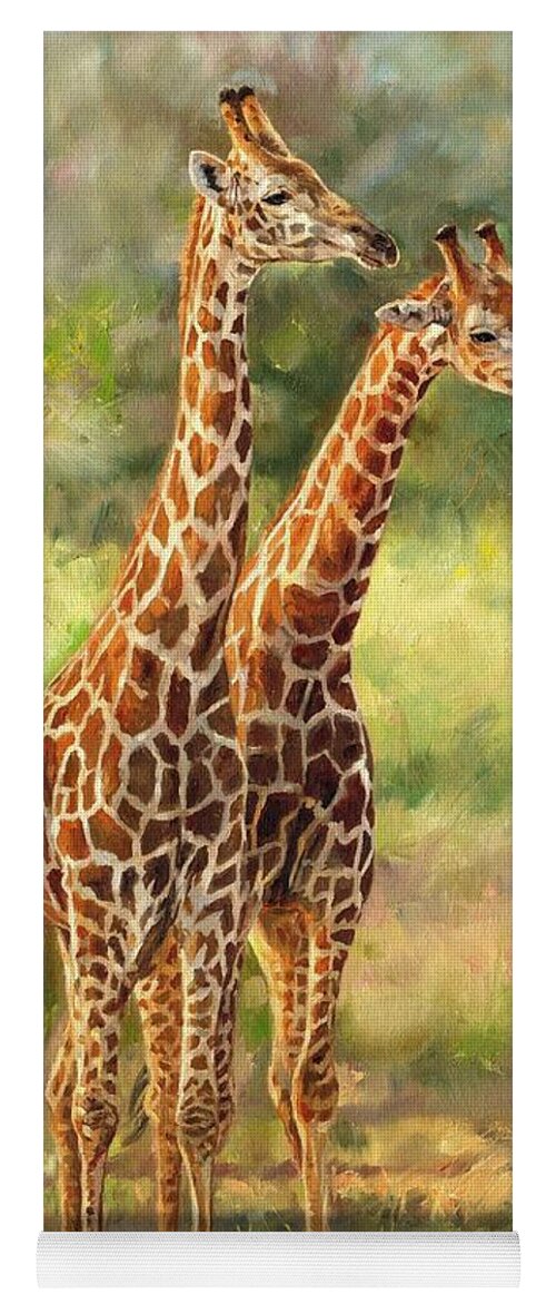 Giraffes Yoga Mat featuring the painting Giraffes by David Stribbling