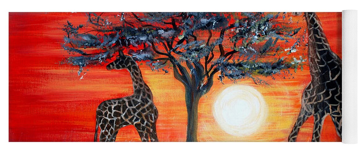  Giraffes Yoga Mat featuring the painting Giraffes. Inspirations Collection. by Oksana Semenchenko