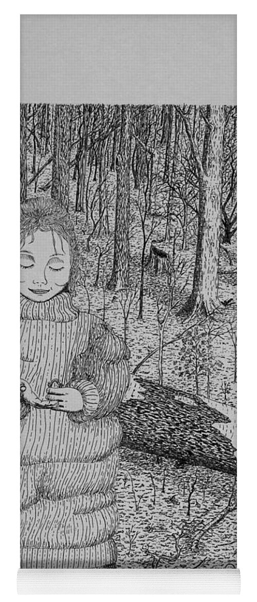 Girl Yoga Mat featuring the drawing Girl In The Forest by Daniel Reed