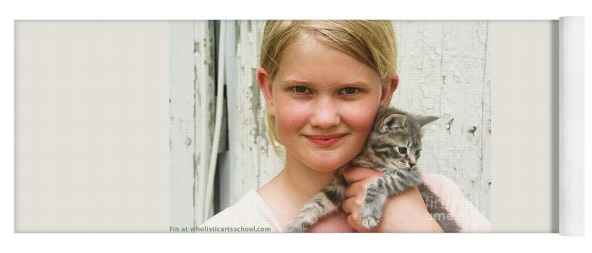 Girl With Kitten Foto Yoga Mat featuring the photograph Girl With Kitten by PainterArtist FIN
