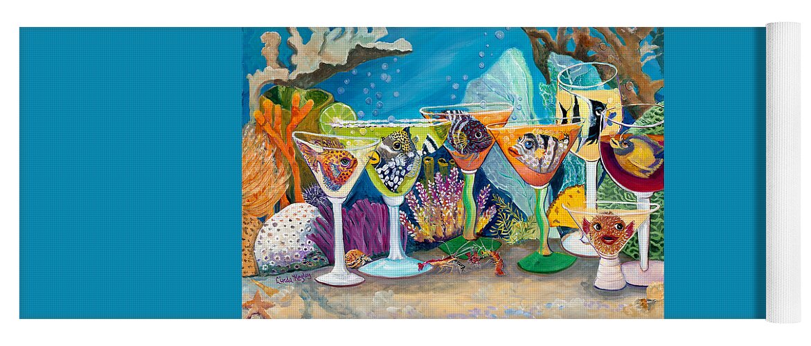 Coral Reef Yoga Mat featuring the painting Girls Night Out at the Reef Bar by Linda Kegley
