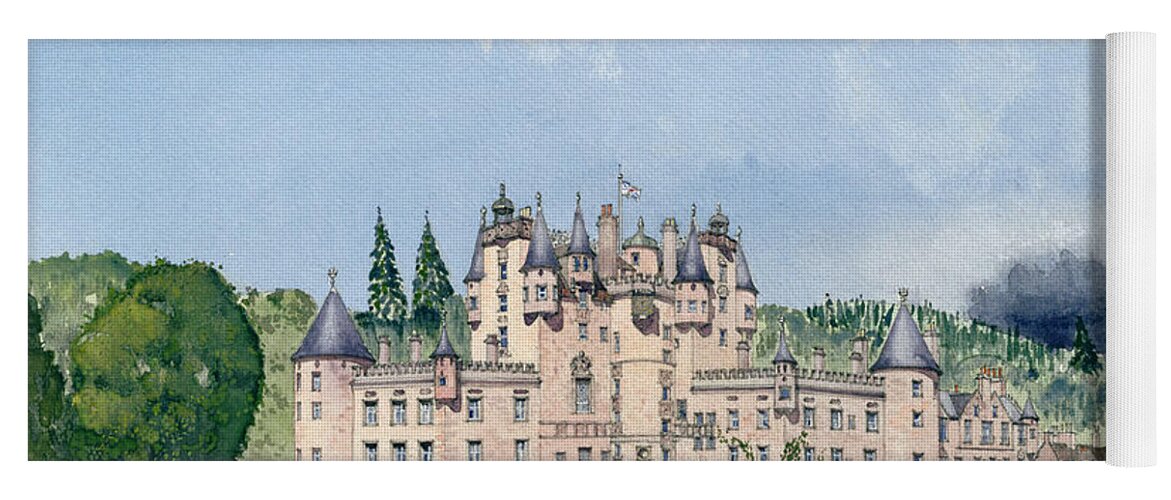 Landscape; Royal Residence Yoga Mat featuring the painting Glamis Castle Tayside by David Herbert