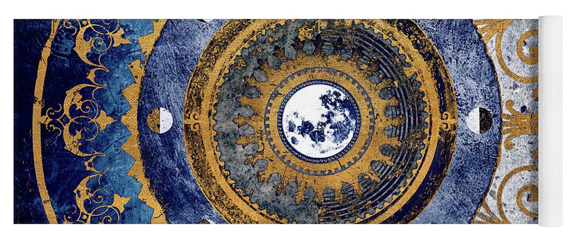 Moon Yoga Mat featuring the digital art Gold And Sapphire Moon Dial I by Michael Marcon