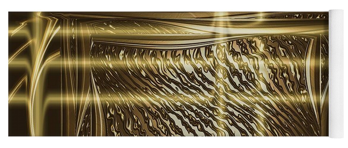Brown And Gold Yoga Mat featuring the digital art Gold Chrome Abstract by Kae Cheatham