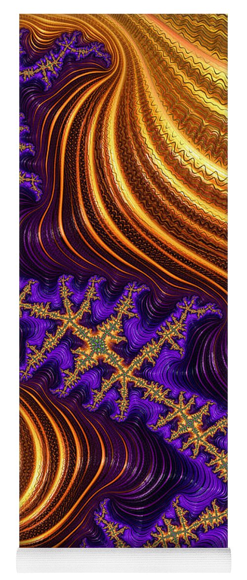 Fractal Yoga Mat featuring the digital art Golden and purple fractal river and mountain landscape by Matthias Hauser
