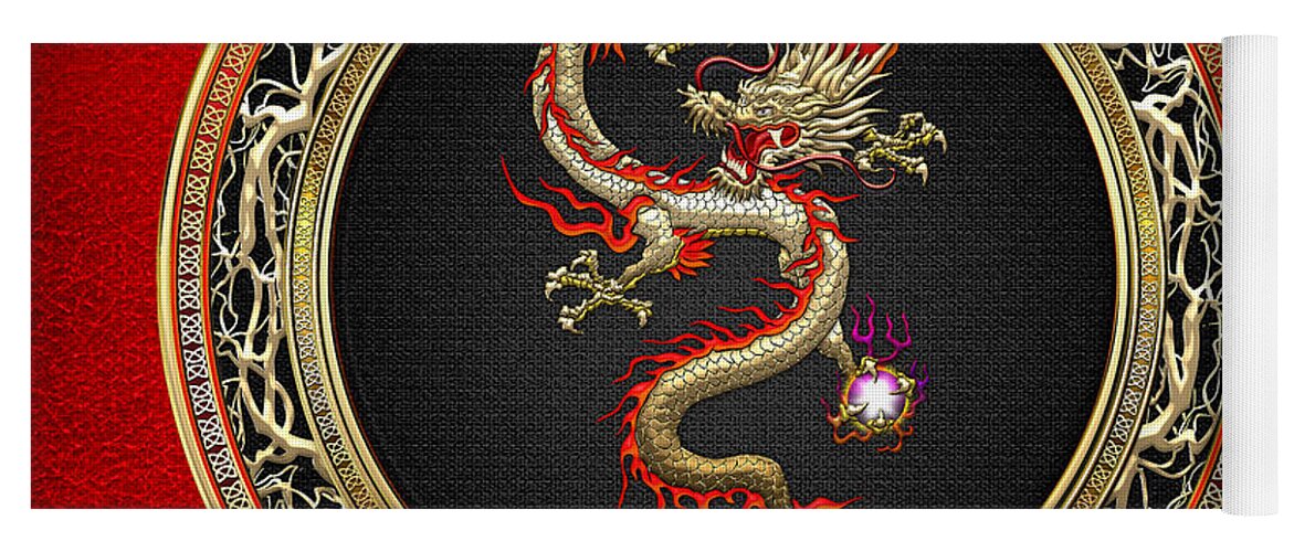 'treasure Trove' By Serge Averbukh Yoga Mat featuring the digital art Golden Chinese Dragon Fucanglong by Serge Averbukh