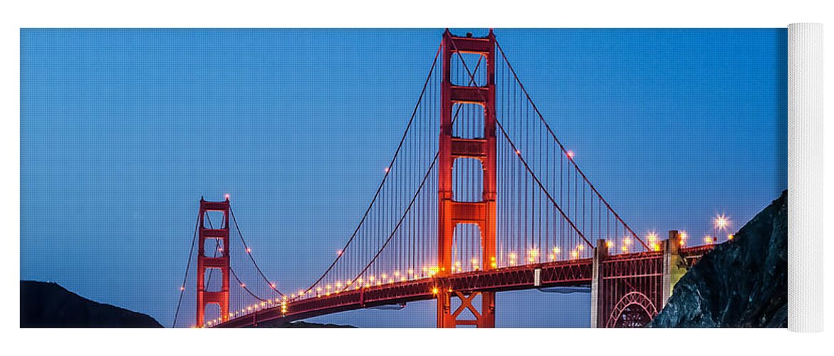 Golden Gate Yoga Mat featuring the photograph Golden Gate at Twilight by Linda Villers
