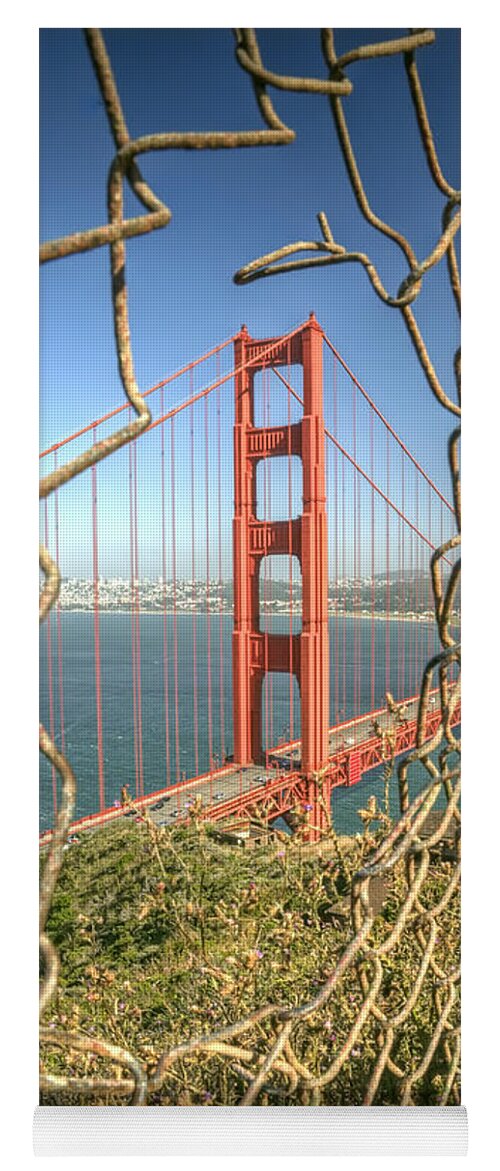 Golden Gate Yoga Mat featuring the photograph Golden Gate through the fence by Scott Norris