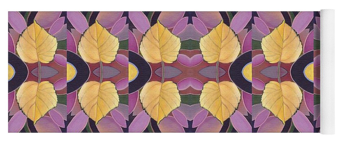 Abstraction Yoga Mat featuring the painting Golden - Leaves and Petals by Helena Tiainen