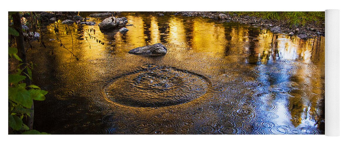 Raindrops Yoga Mat featuring the photograph Golden Raindrops On Pond Original Fine Art Photography Print by Jerry Cowart