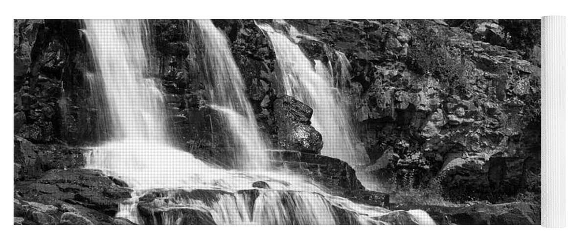 Duluth Yoga Mat featuring the photograph Gooseberry Falls BW by Penny Meyers