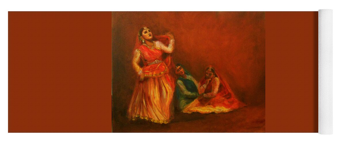 Kathak Dancers Yoga Mat featuring the painting Gopis distressed as Krishna is not seen by Asha Sudhaker Shenoy