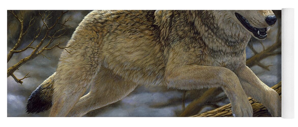 Wolf Yoga Mat featuring the painting Gray Wolf - Just for Fun by Crista Forest