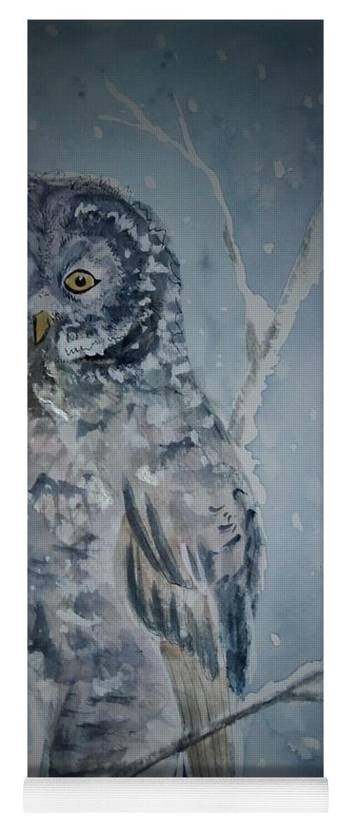 Owl Yoga Mat featuring the painting Great Gray Owl Dark of Night by Ellen Levinson