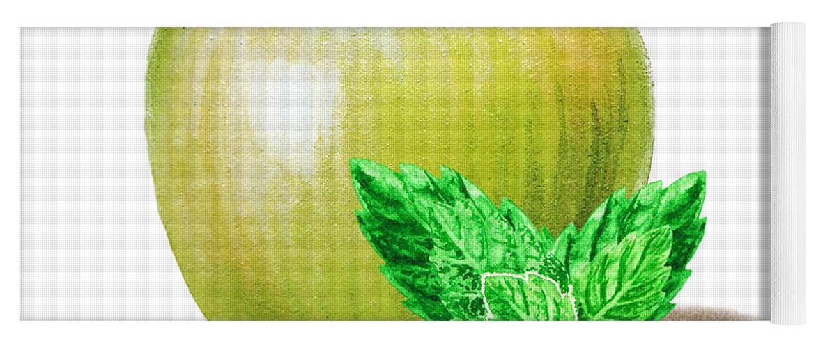 Green Apple Yoga Mat featuring the painting Green Apple And Mint by Irina Sztukowski