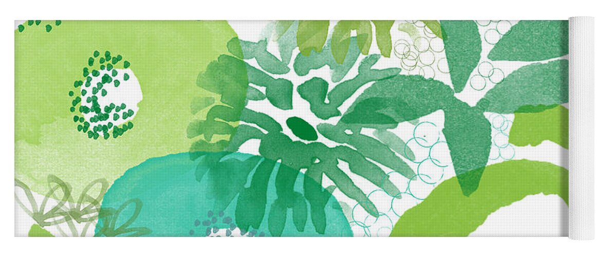 Floral Yoga Mat featuring the painting Green Garden- Abstract Watercolor Painting by Linda Woods