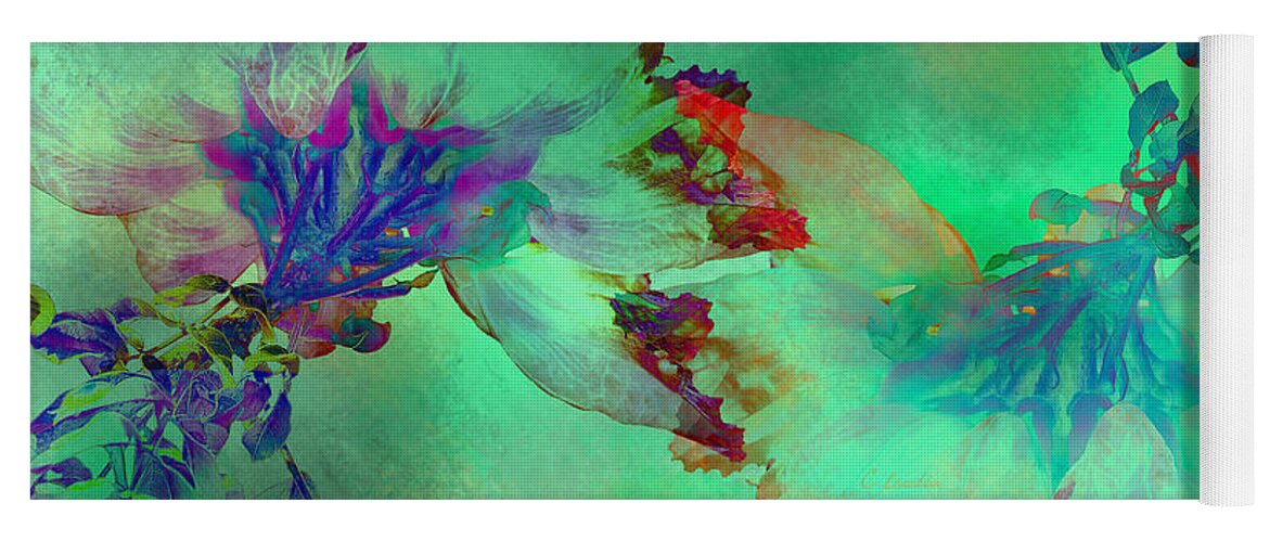Claudia's Art Dream Yoga Mat featuring the digital art Green Hibiscus Mural Wall by Claudia Ellis