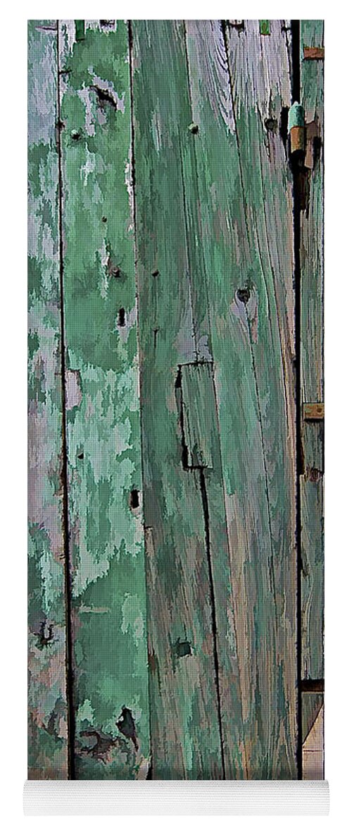 Americana Yoga Mat featuring the photograph Green Wooden Weathered Barn Door by David Letts