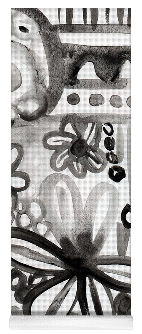 Floral Yoga Mat featuring the painting Grey Garden- abstract floral painting by Linda Woods
