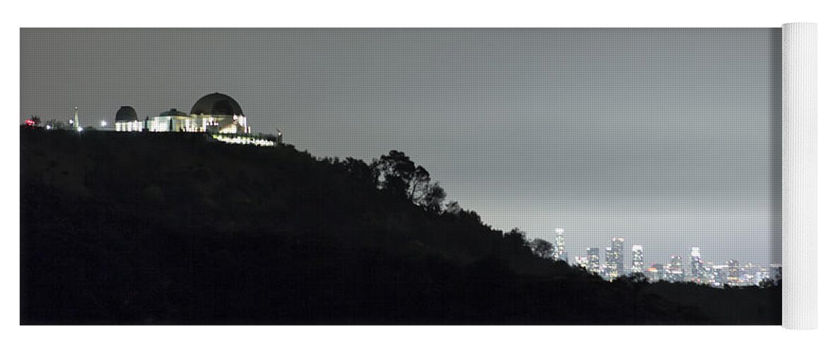 Griffith Park Observatory Yoga Mat featuring the photograph Griffith Park Observatory and Los Angeles Skyline at Night by Belinda Greb