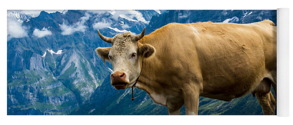 Switzerland Yoga Mat featuring the photograph Swiss Cow - Swiss Alps - Switzerland by Gary Whitton