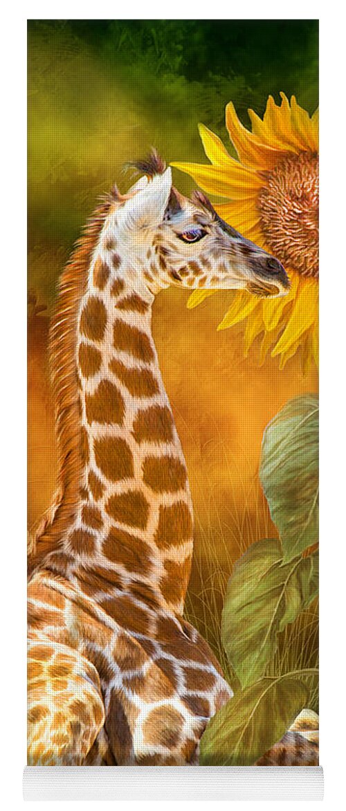 Giraffe Yoga Mat featuring the mixed media Growing Tall - Giraffe by Carol Cavalaris