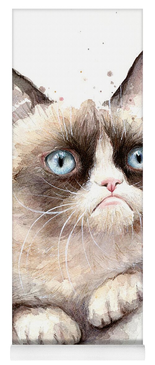 Grumpy Yoga Mat featuring the painting Grumpy Cat Watercolor by Olga Shvartsur