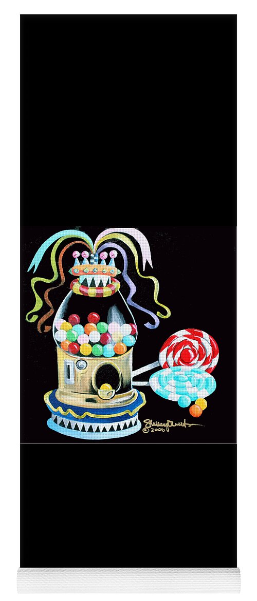 Gumball Machine Yoga Mat featuring the mixed media Gumball Machine and the Lollipops by Shelley Overton
