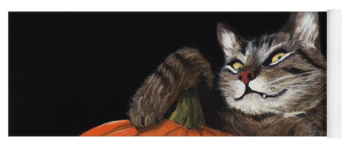 Cat Yoga Mat featuring the painting Halloween Cat by Anastasiya Malakhova