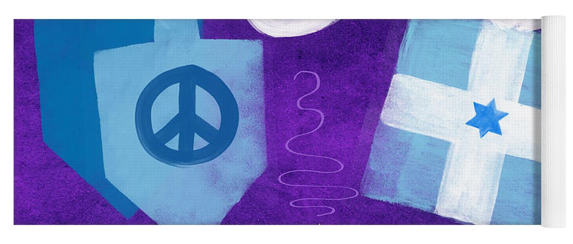 Hanukkah Yoga Mat featuring the mixed media Hanukkah Peace by Linda Woods