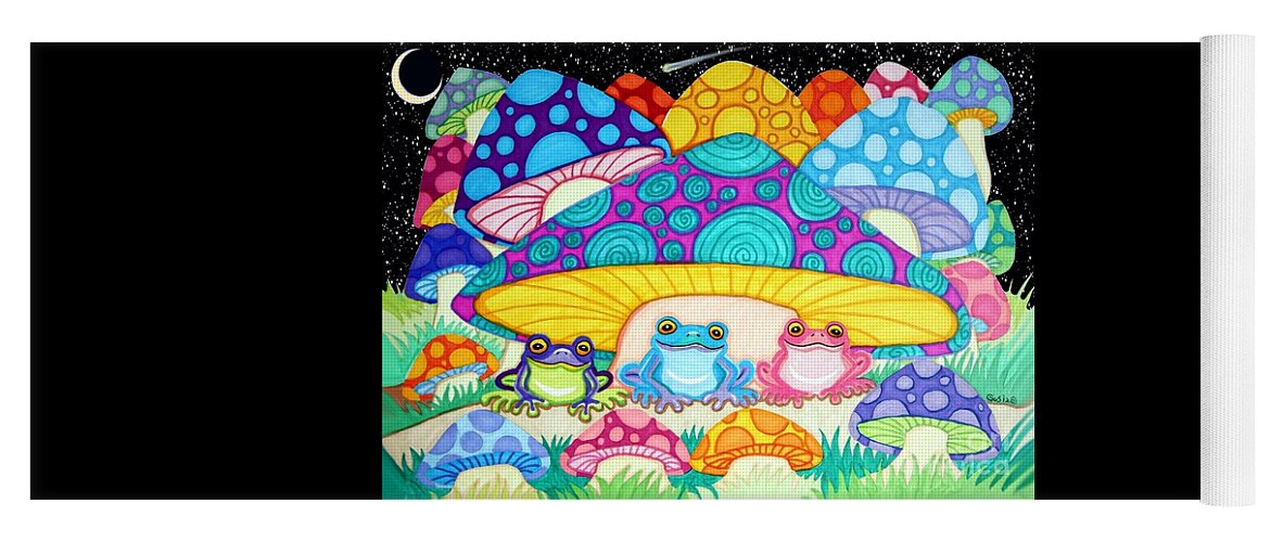 Frog Yoga Mat featuring the drawing Happy Frogs in the Starlight by Nick Gustafson