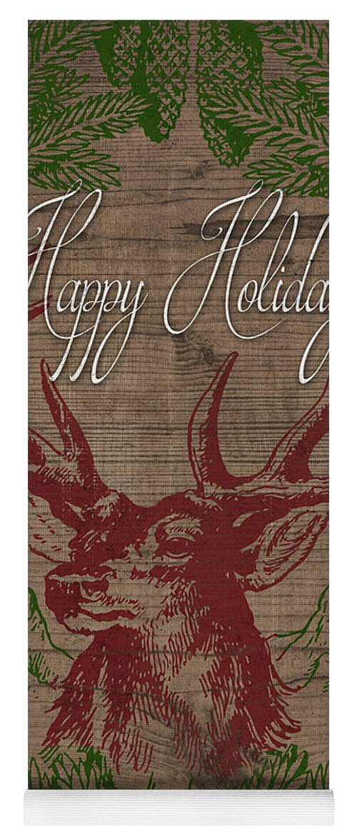 Happy Yoga Mat featuring the digital art Happy Holidays Deer by South Social Studio
