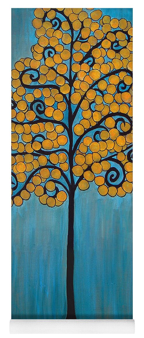 Tree Yoga Mat featuring the painting Happy Tree in Blue and Gold by Lee Owenby