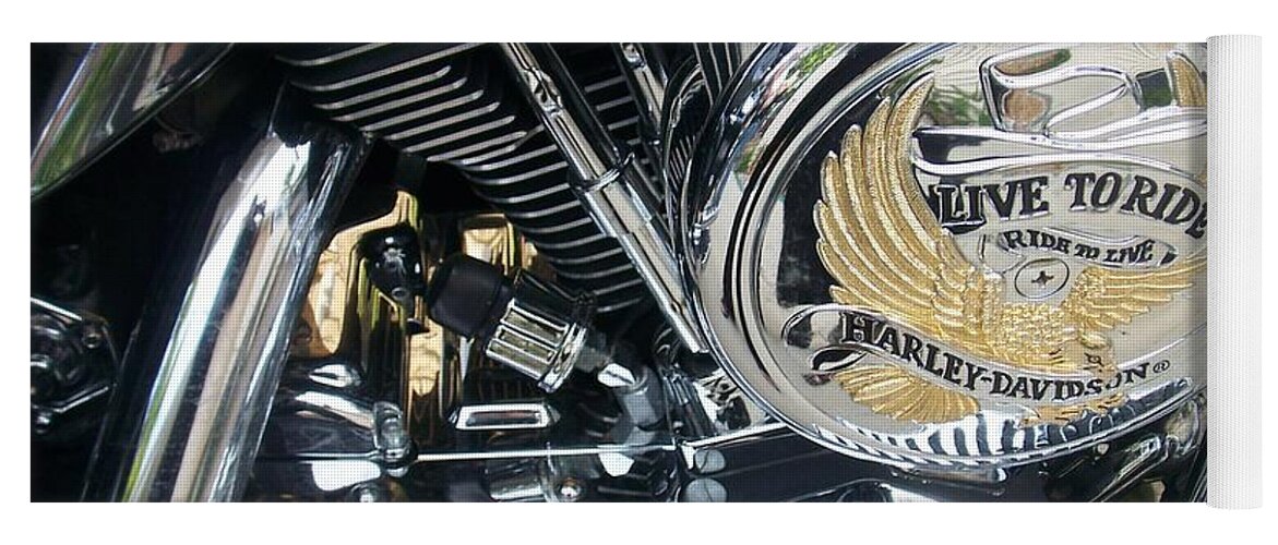 Motorcycles Yoga Mat featuring the photograph Harley Live to Ride by Anita Burgermeister