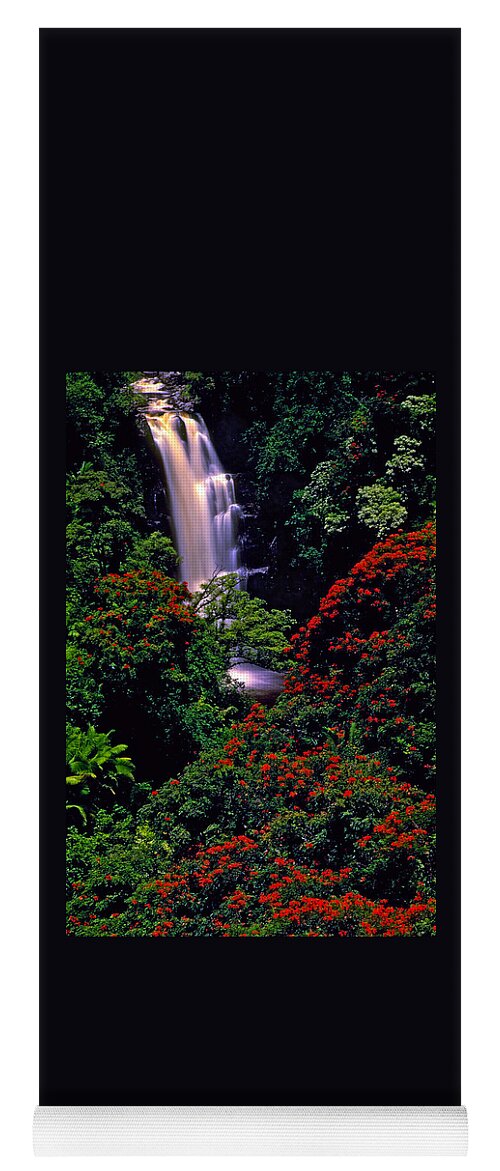 Waterfall Yoga Mat featuring the photograph Hawaiian Waterfall with Tulip Trees by Marie Hicks