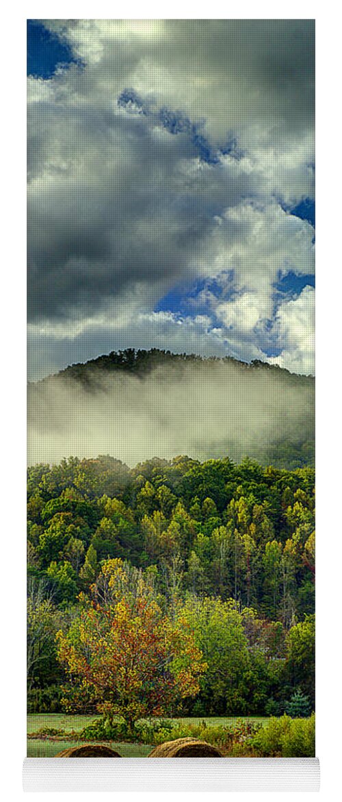Smoky Mountains Yoga Mat featuring the photograph Hay Bales In The Morning by Michael Eingle