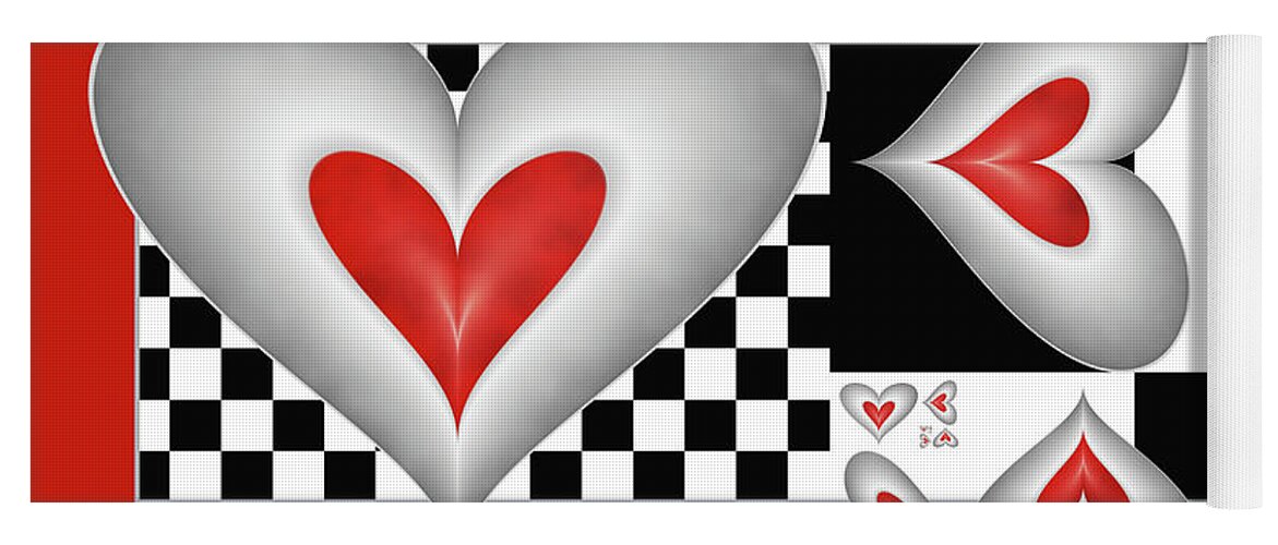 Hearts Yoga Mat featuring the digital art Hearts on a Chessboard by Gabiw Art
