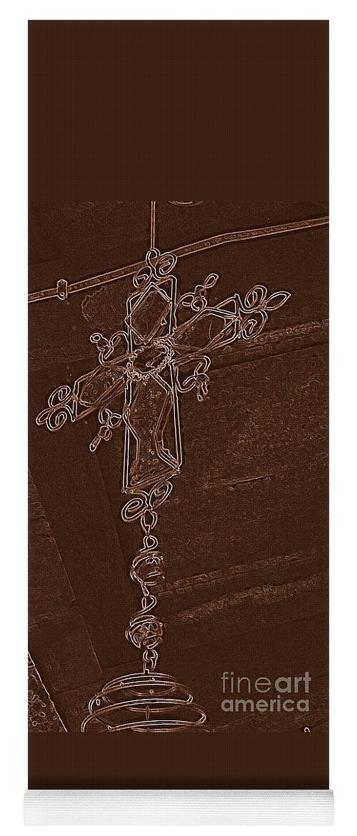 Cross Yoga Mat featuring the digital art Wire Cross Above by Pamela Smale Williams