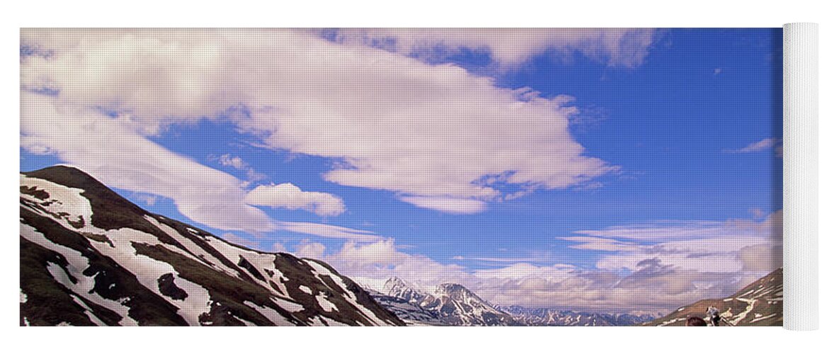 00341520 Yoga Mat featuring the photograph Hiker And The Alaska Range by Yva Momatiuk John Eastcott