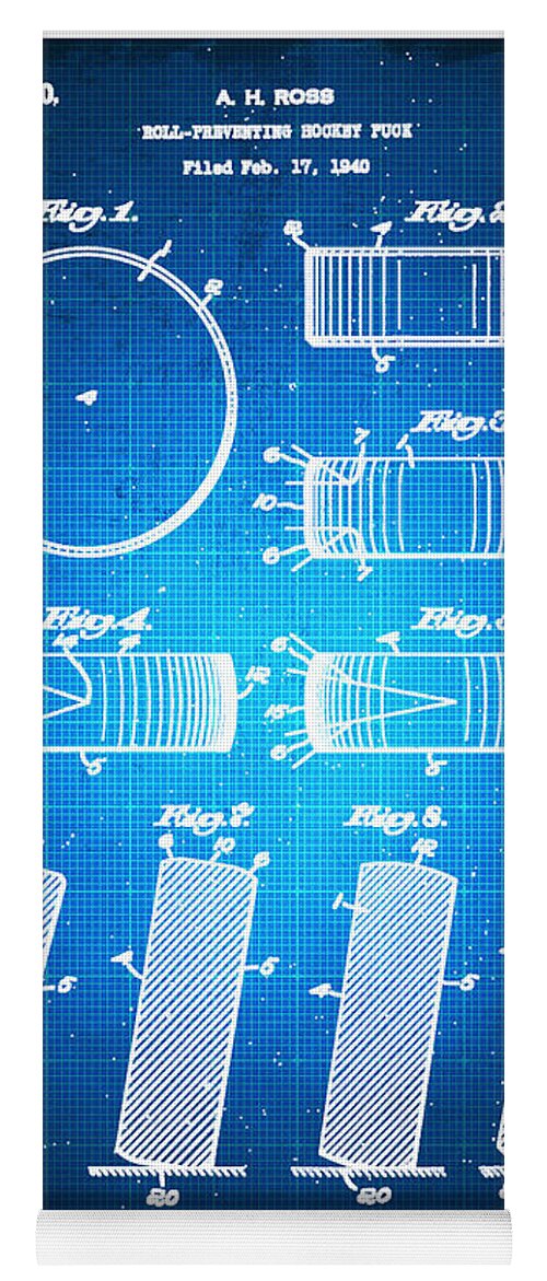 Hockey Yoga Mat featuring the mixed media Hockey Puck Patent Blueprint Drawing by Tony Rubino