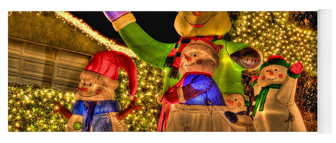Christmas Decorations Yoga Mat featuring the photograph Holiday Snowmen 3 by Richard J Cassato
