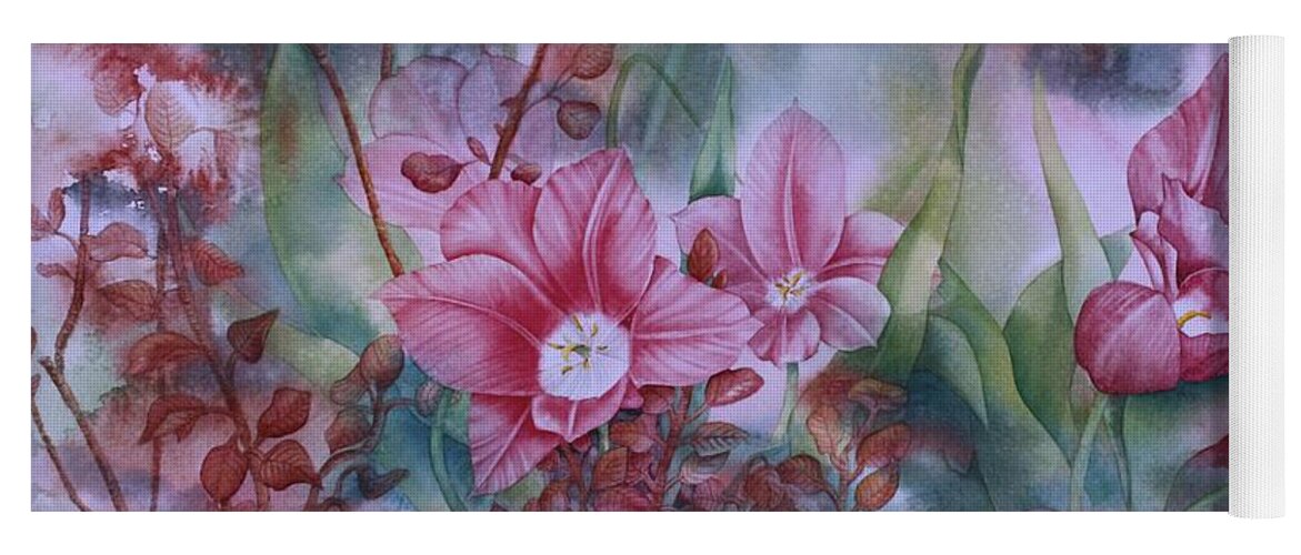 Red/pink Flowers Yoga Mat featuring the painting Holland Blooms by Heather Gallup