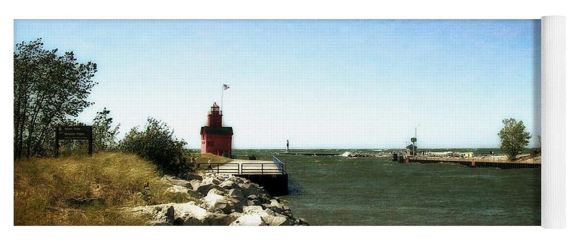 Lighthouse Yoga Mat featuring the photograph Holland Channel and Big Red by Michelle Calkins