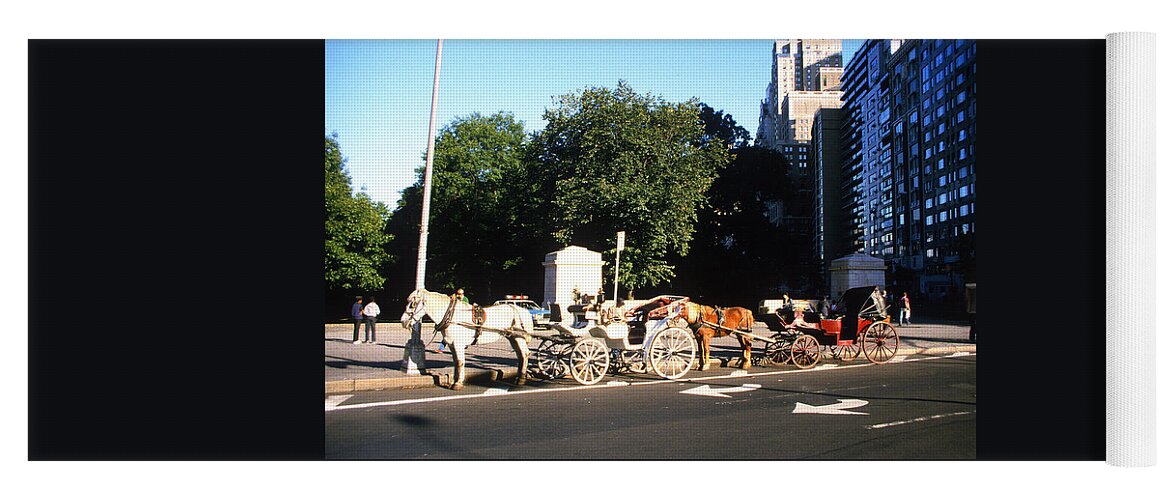 Horse Yoga Mat featuring the photograph Horse Carriage Rides in New York City 1984 by Gordon James