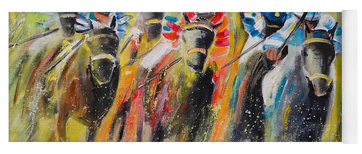 Sports Yoga Mat featuring the painting Horse Racing 06 by Miki De Goodaboom