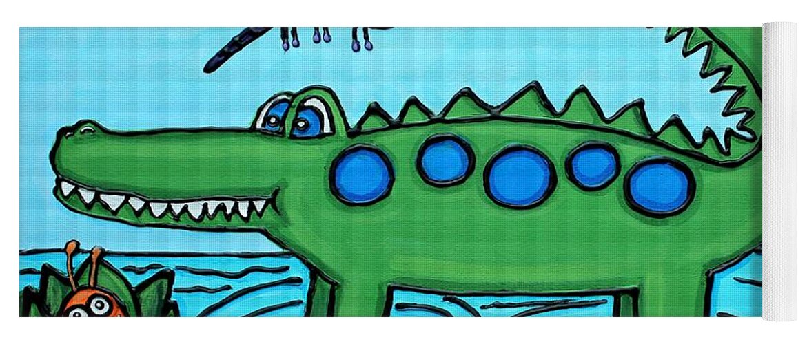 Gator Yoga Mat featuring the painting Happy Green Gator by Cynthia Snyder