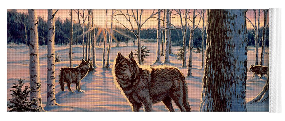 Wolf Yoga Mat featuring the painting Hunters at Twilight by Richard De Wolfe