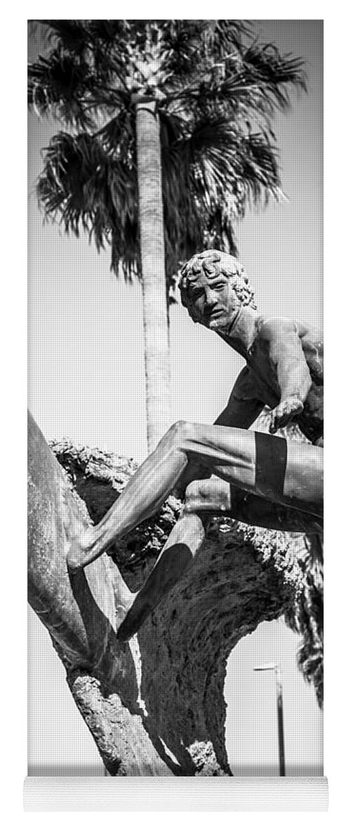 America Yoga Mat featuring the photograph Huntington Beach Surfer Statue Black and White Picture by Paul Velgos
